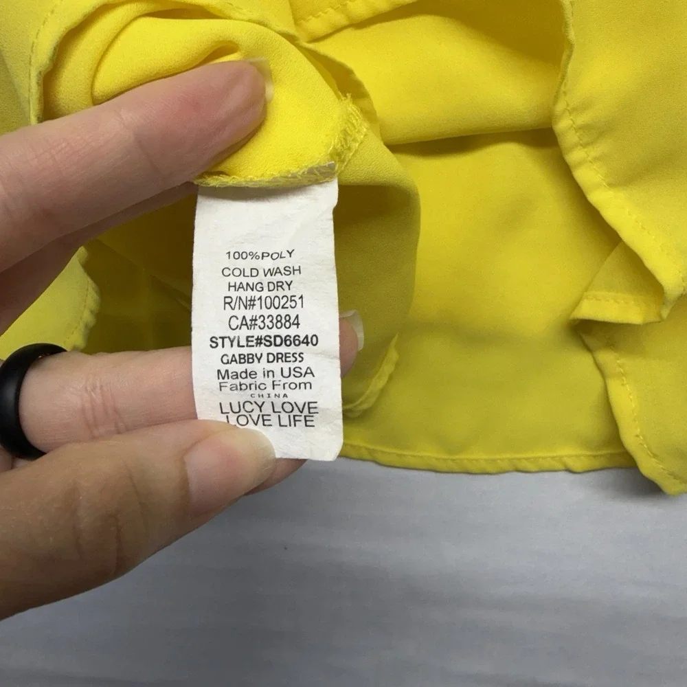 Lucy Love Gabby Yellow Swing Mini Dress Layered Flowy‎ Strappy USA M Vacation